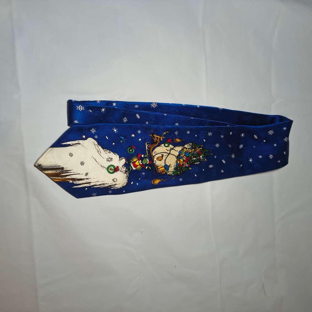 Vintage 1994 Dr Seuss The Grinch Stole Christmas Silk Tie Blue Holiday Mens‎